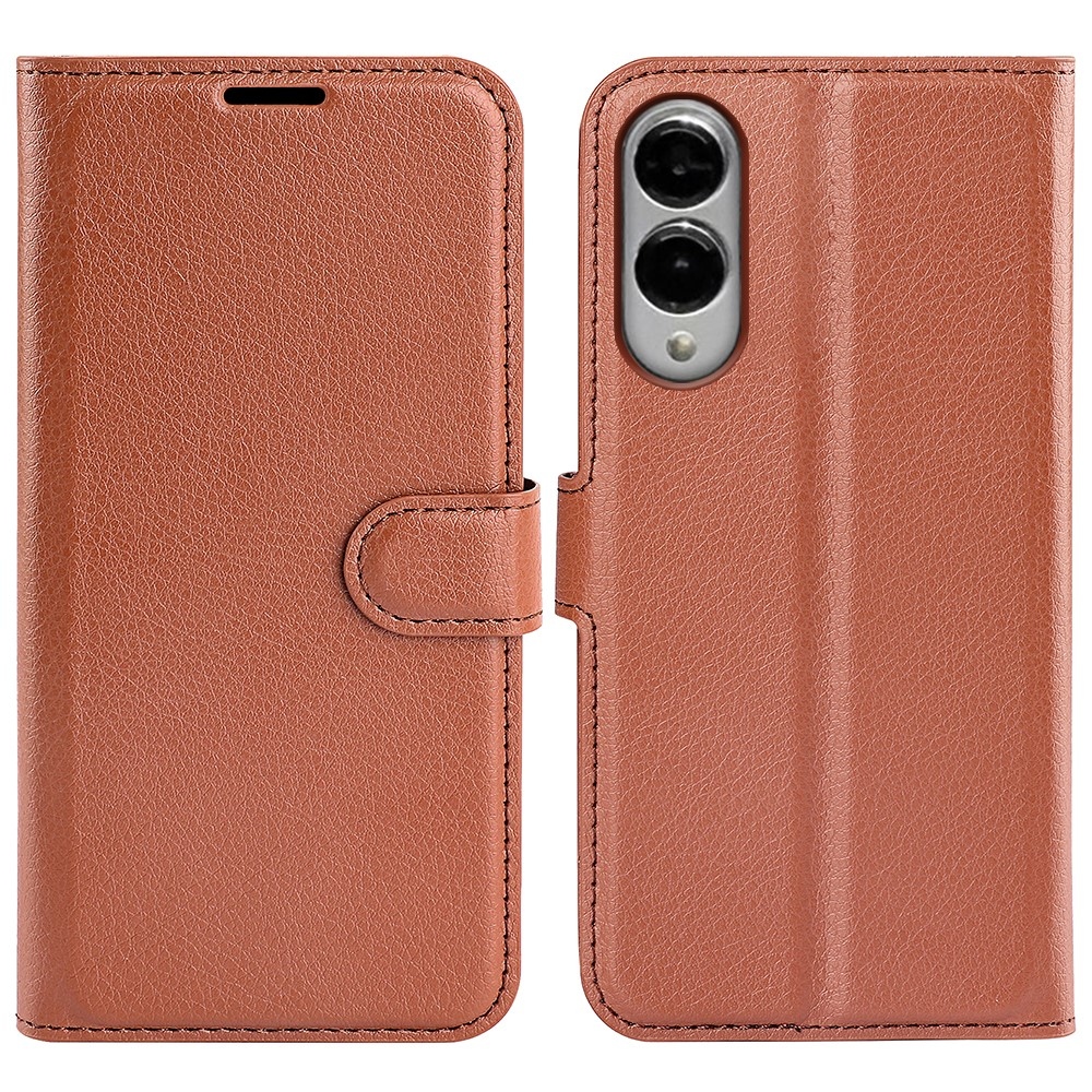 Litchi knížkové pouzdro na Samsung Galaxy S25 Edge - hnědé