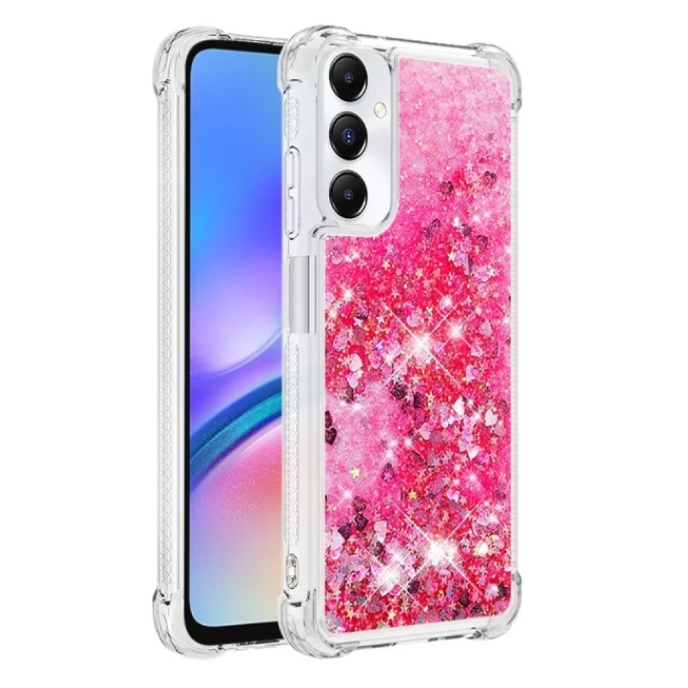 Glitter gelový přesýpací obal na Samsung Galaxy A05s - růžový/srdíčka