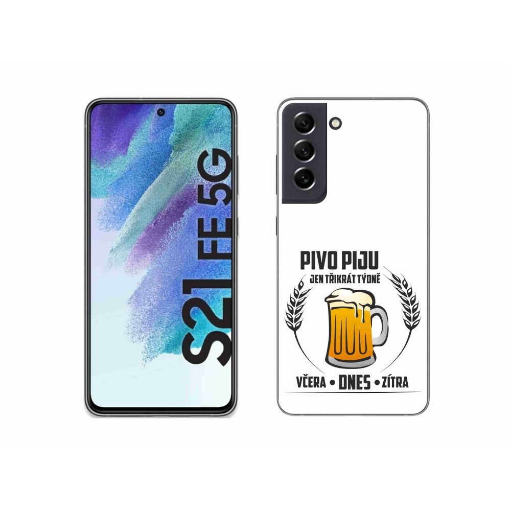 Gelový kryt mmCase na Samsung Galaxy S21 FE 5G - pivní motiv bílé pozadí