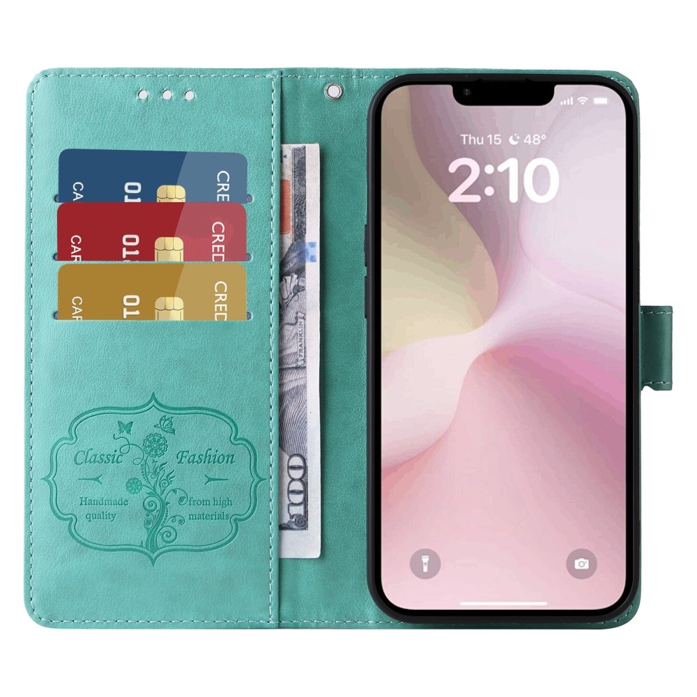 Flowery knížkové pouzdro na iPhone 16e - modrozelené