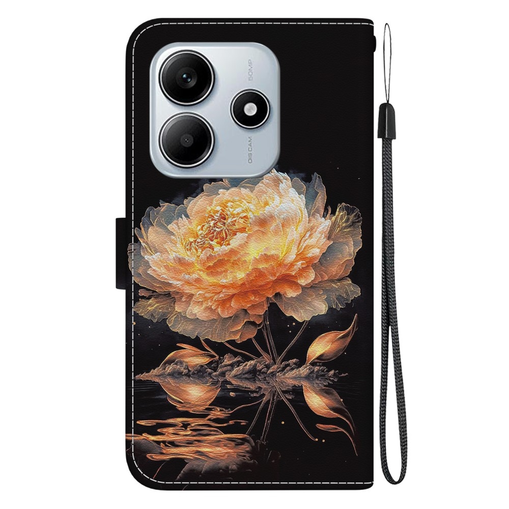 Printern knížkové pouzdro na Xiaomi Redmi Note 14 5G - zlatá pivoňka