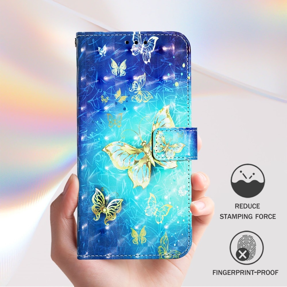 Patte knížkové pouzdro na Samsung Galaxy M55 5G - modrozlatí motýli