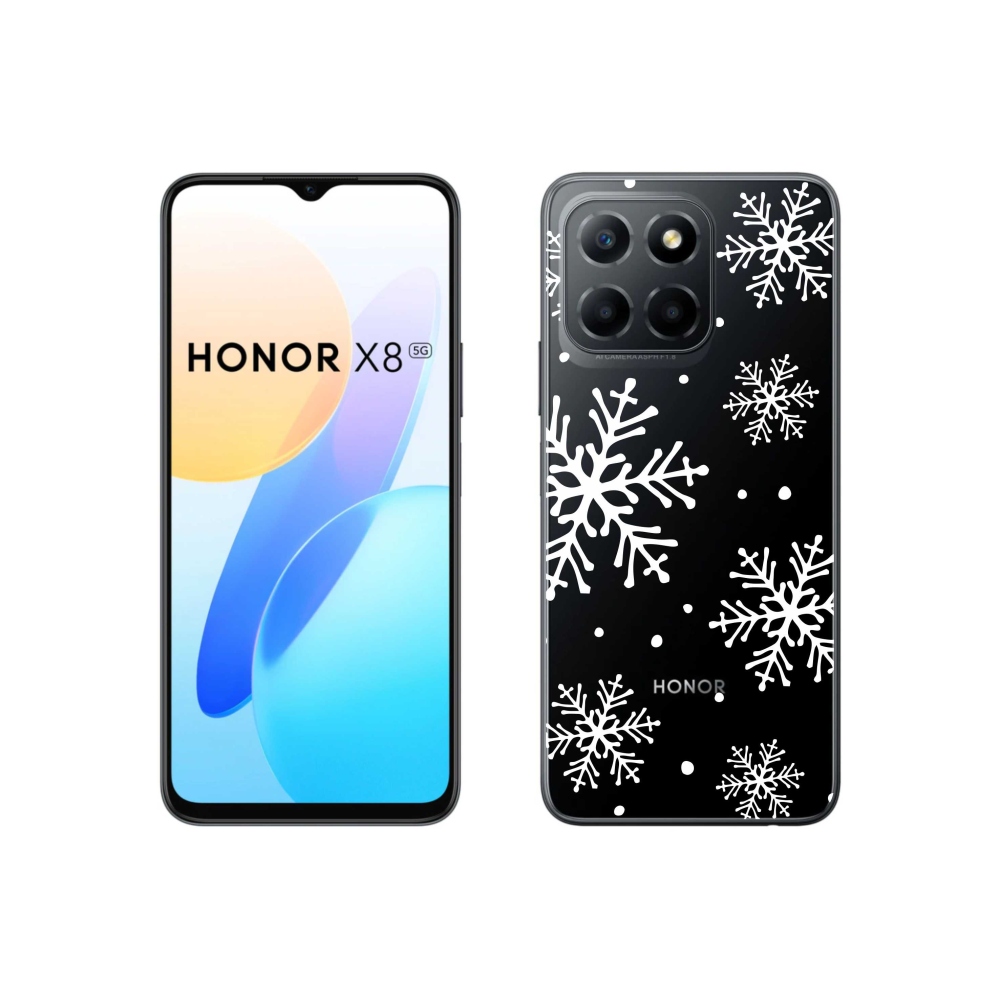 Gelový kryt mmCase na Honor X8 5G/70 Lite 5G - bílé vločky na průhledném pozadí