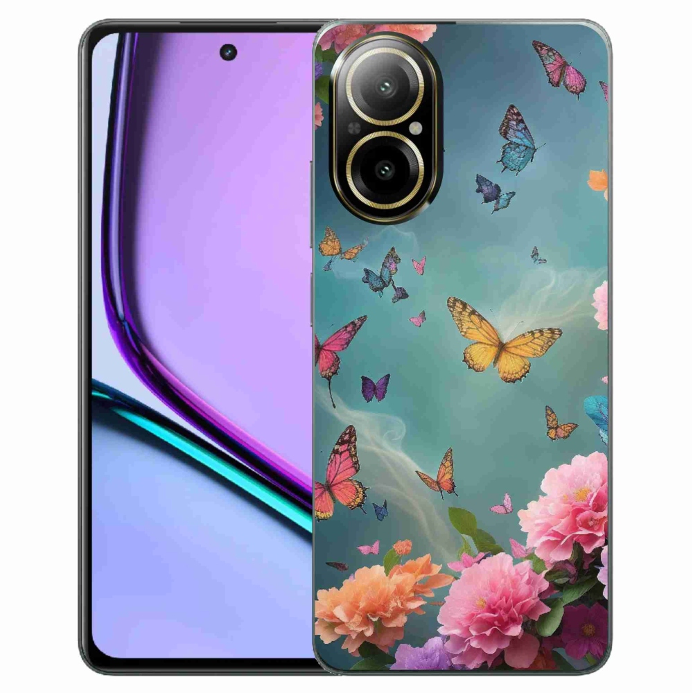 Gelový kryt mmCase na Realme C67 - barevné květy a motýli