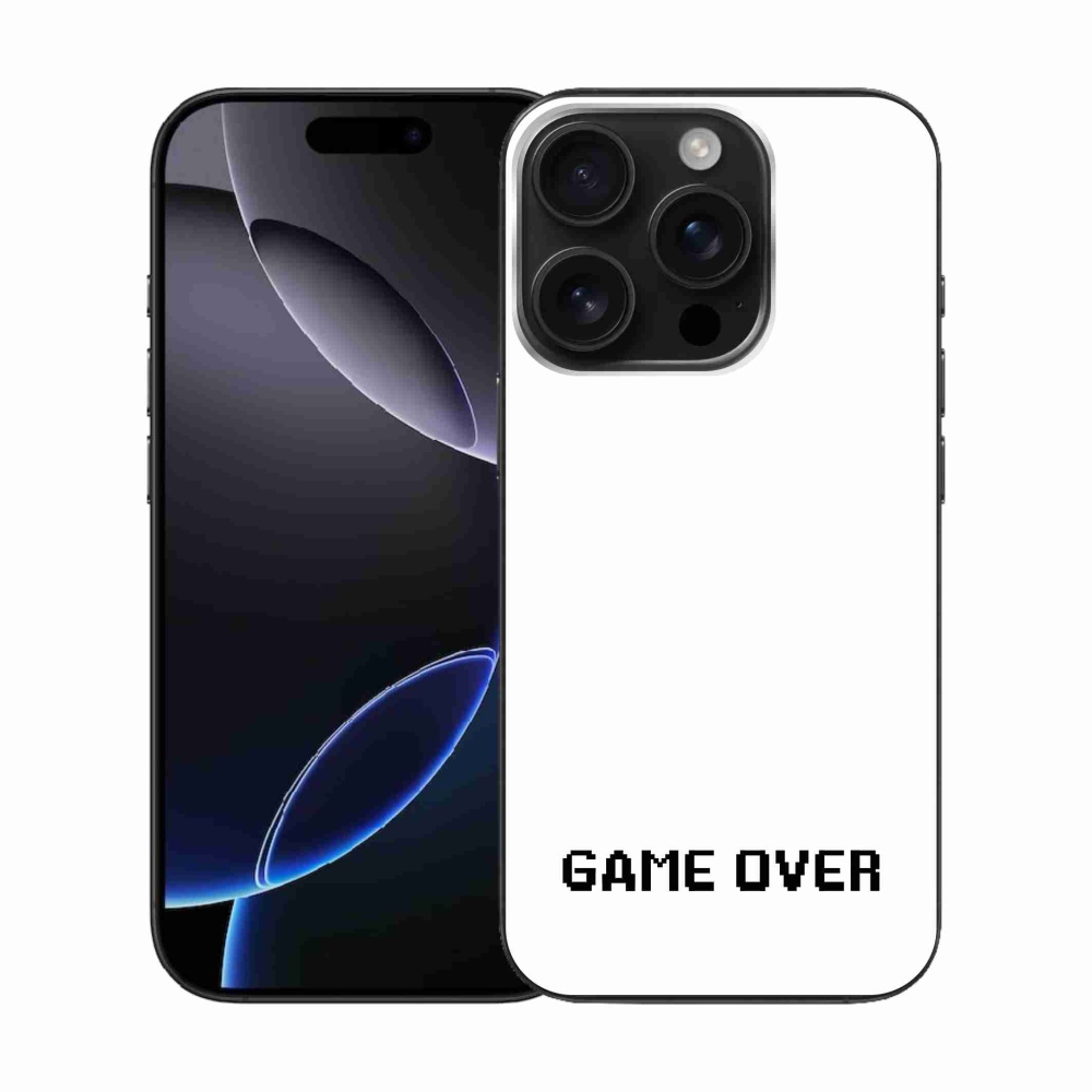 Gelový kryt mmCase na iPhone 16 Pro - game over bílé pozadí