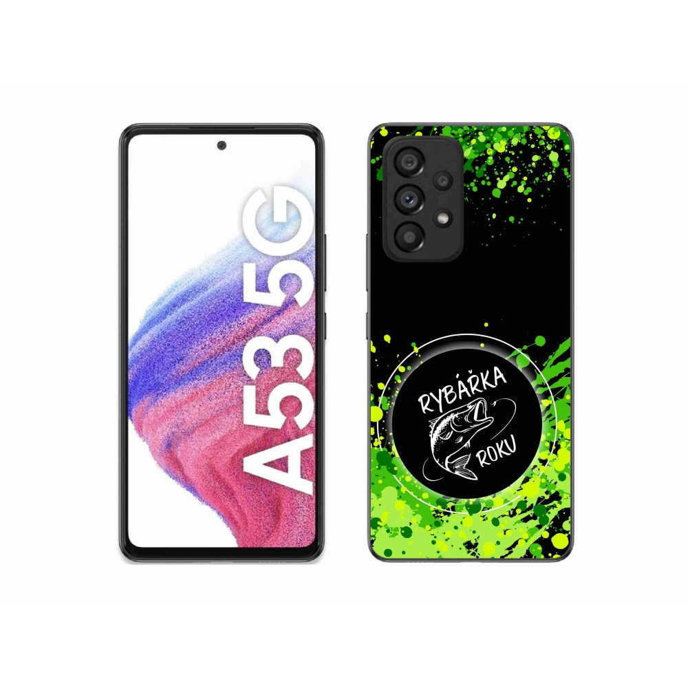 Gelový kryt mmCase na Samsung Galaxy A53 5G - rybářka roku černé pozadí