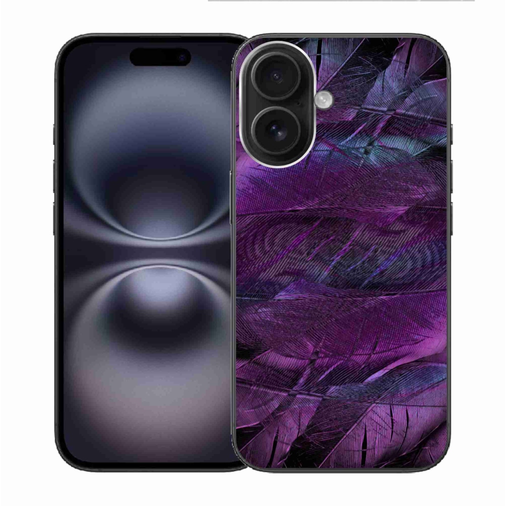 Gelový kryt mmCase na iPhone 16 - fialová pírka