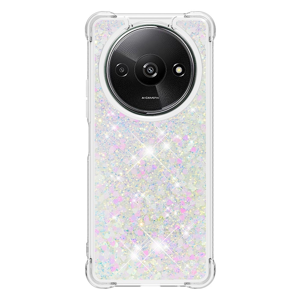 Glitter gelový přesýpací obal na Xiaomi Redmi A3 - růžovostříbrný/srdíčka