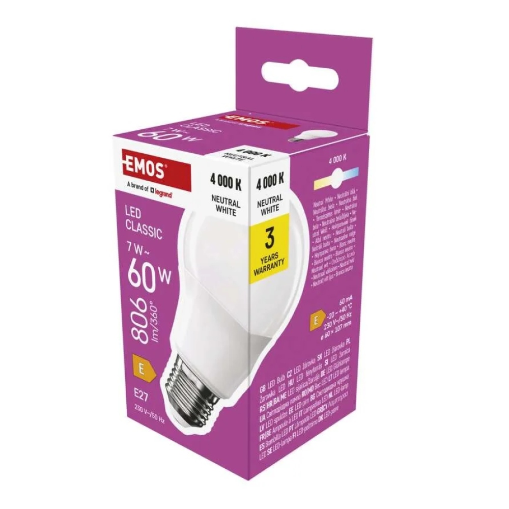 LED žárovka Classic A60 / E27 / 7 W (60 W) / 806 lm / neutrální bílá