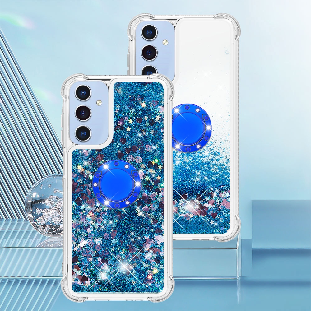 Glitt přesýpací gelový obal s kroužkem na prst na Samsung Galaxy A17 5G - modrý/srdíčka