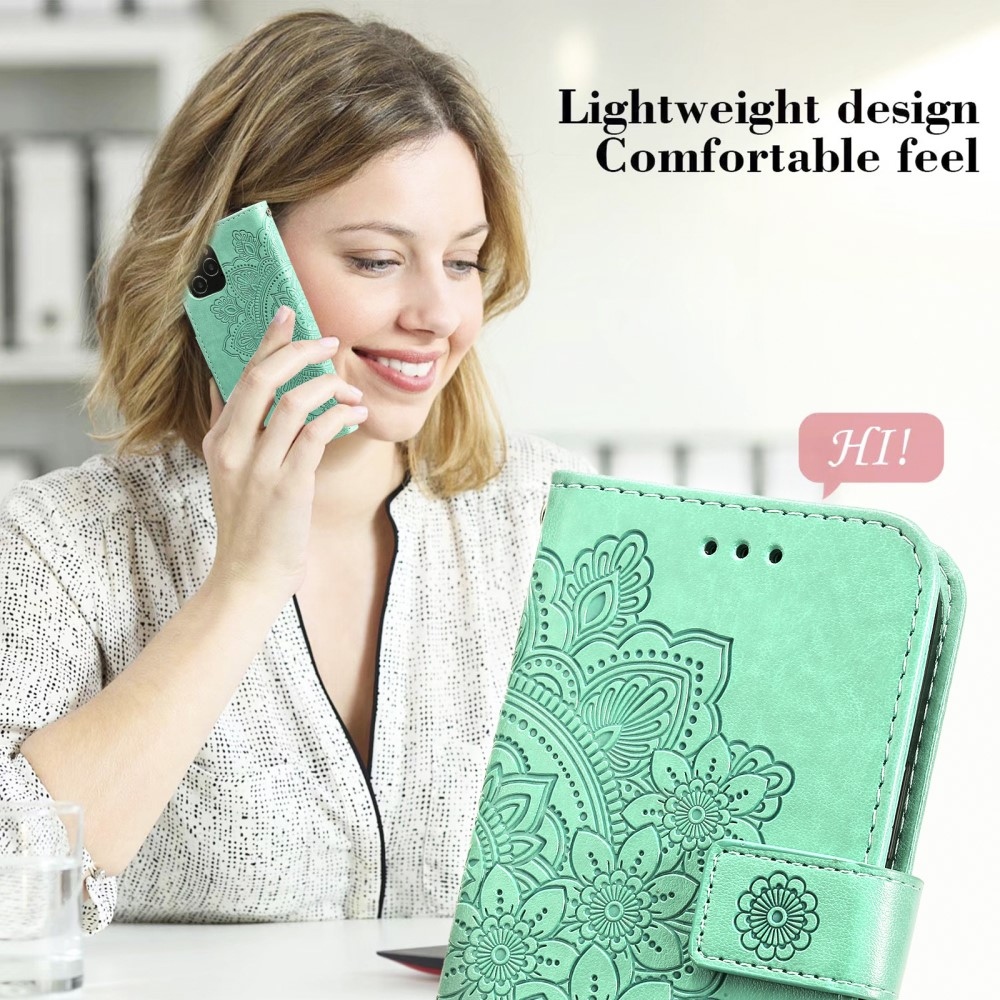 Floral knížkové pouzdro na Realme 14 5G - modrozelené