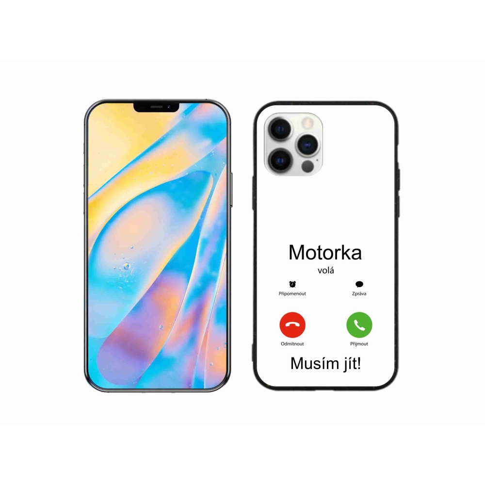 Gelový kryt mmCase na iPhone 12 Pro - motorka volá bílé pozadí