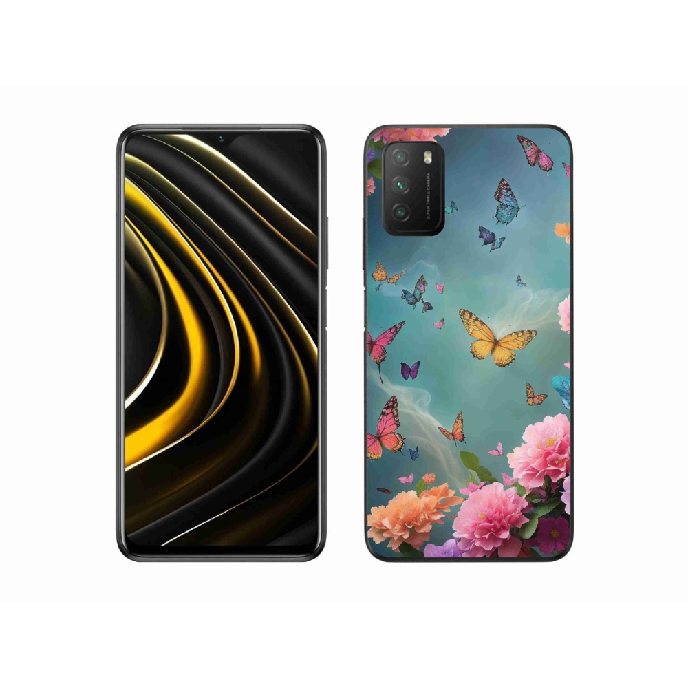 Gelový kryt mmCase na Xiaomi Poco M3 - barevné květy a motýli