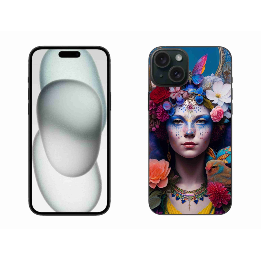 Gelový kryt mmCase na iPhone 15 Plus - žena s květinami