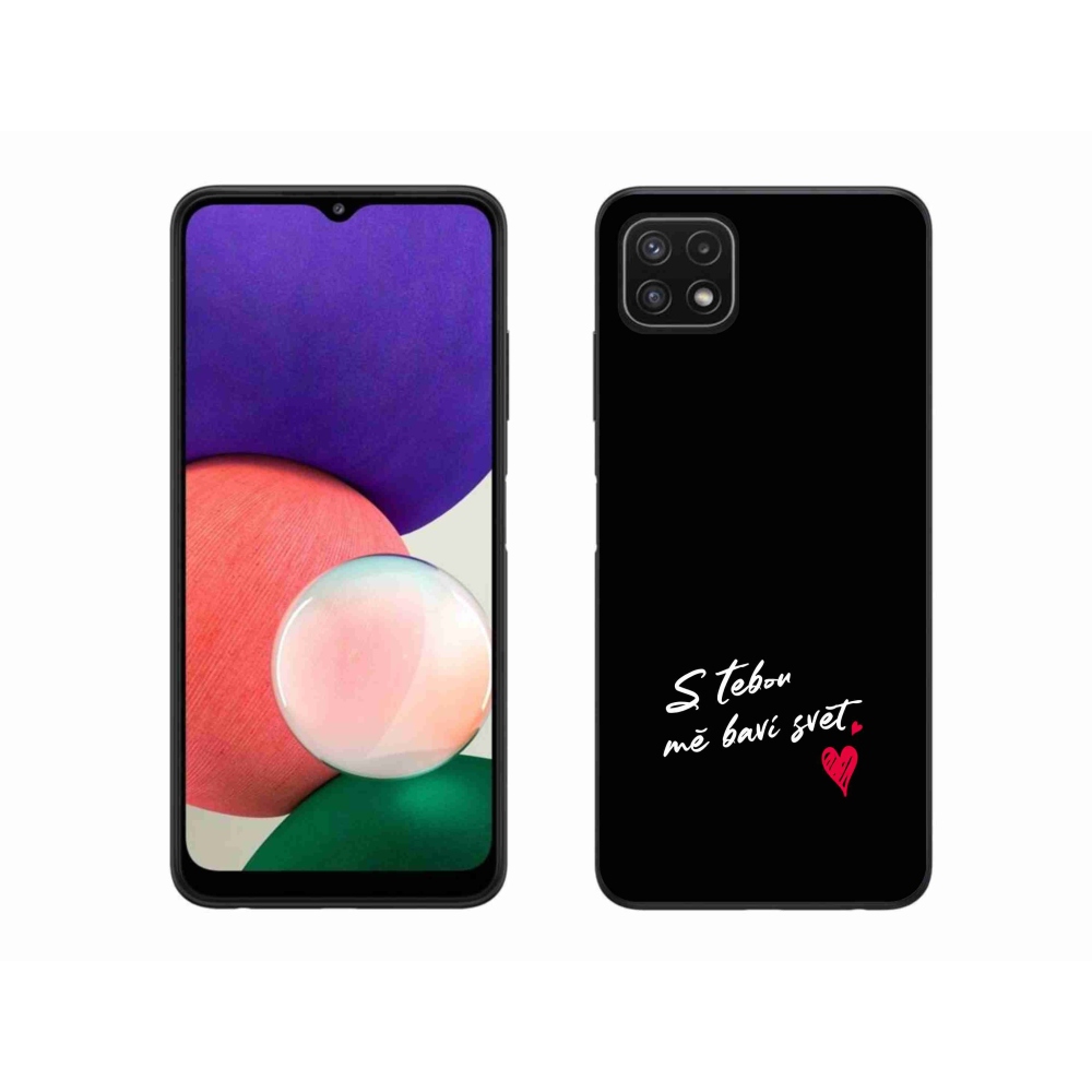 Gelový kryt mmCase na Samsung Galaxy A22 5G - zamilovaný text 1 černé pozadí