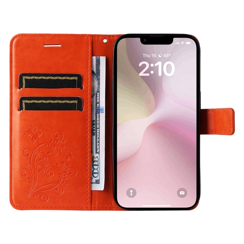 Big Butterfly knížkové pouzdro na iPhone 16e - oranžové