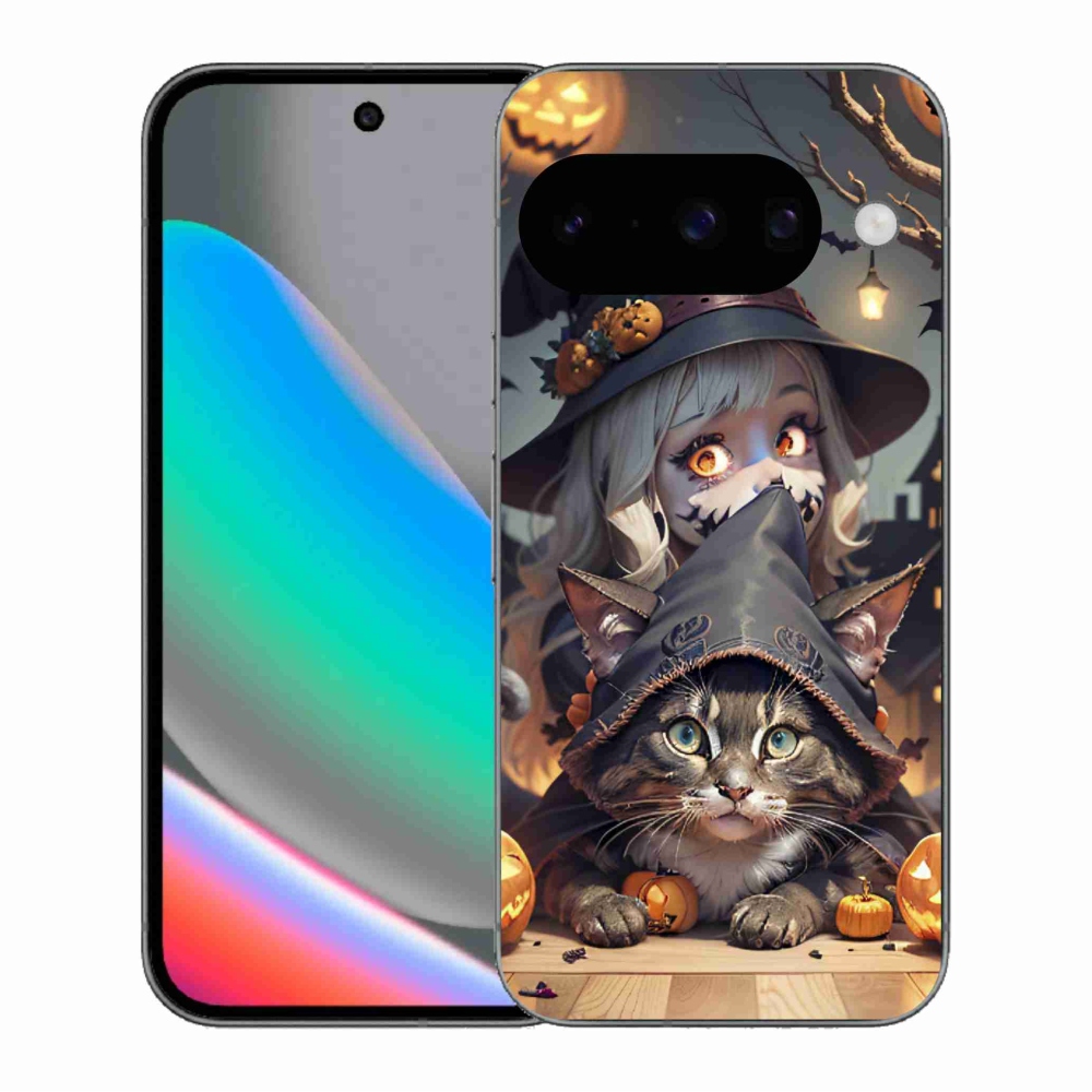 Gelový kryt mmCase na Google Pixel 10 - čarodějnice s kočkou