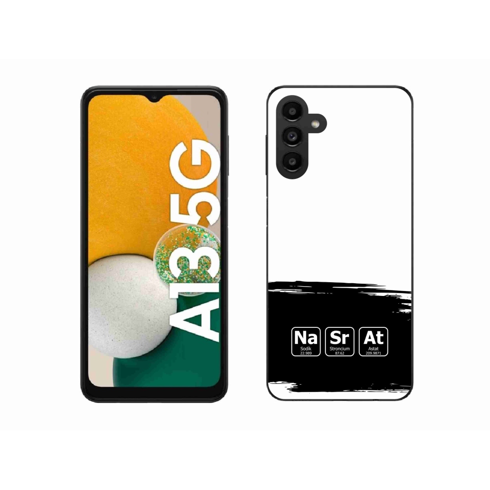 Gelový kryt mmCase na Samsung Galaxy A13 5G - chemické prvky černobílé pozadí