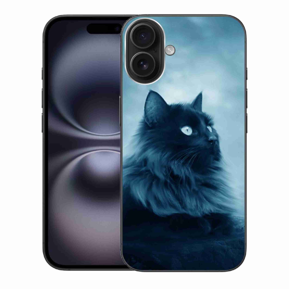Gelový obal mmCase na iPhone 16 Plus - černá kočka 1