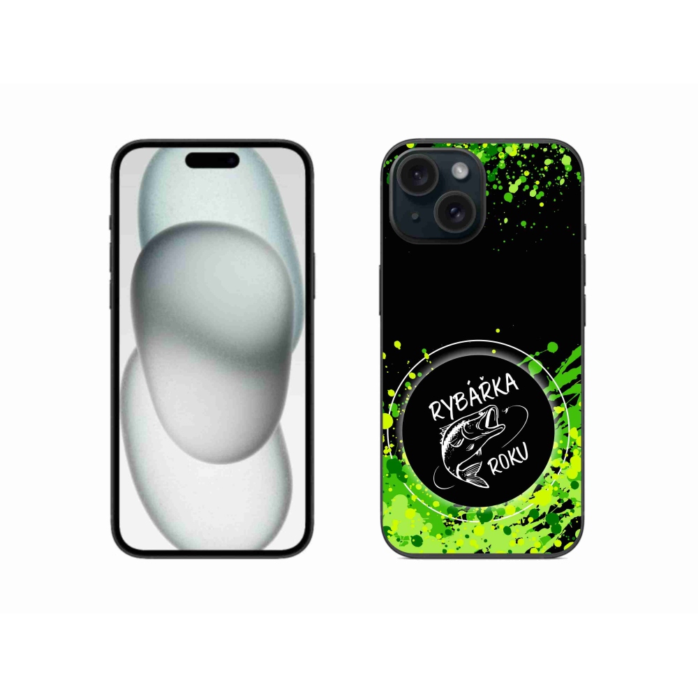 Gelový kryt mmCase na iPhone 15 - rybářka roku černé pozadí
