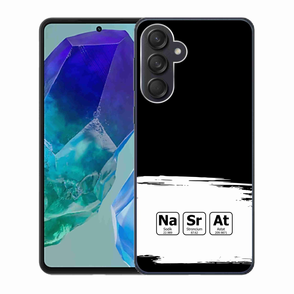 Gelový kryt mmCase na Samsung Galaxy M55 5G - chemické prvky bíločerné pozadí