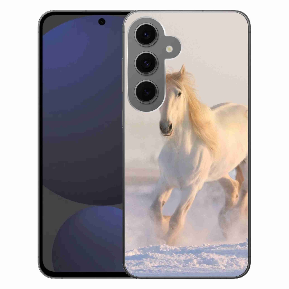 Gelový obal mmCase na Samsung Galaxy S24 FE - kůň ve sněhu