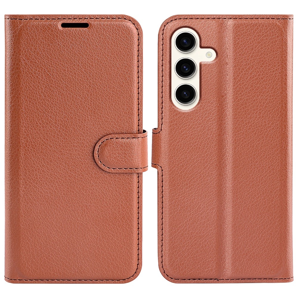 Litchi knížkové pouzdro na Samsung Galaxy S24+ - hnědé