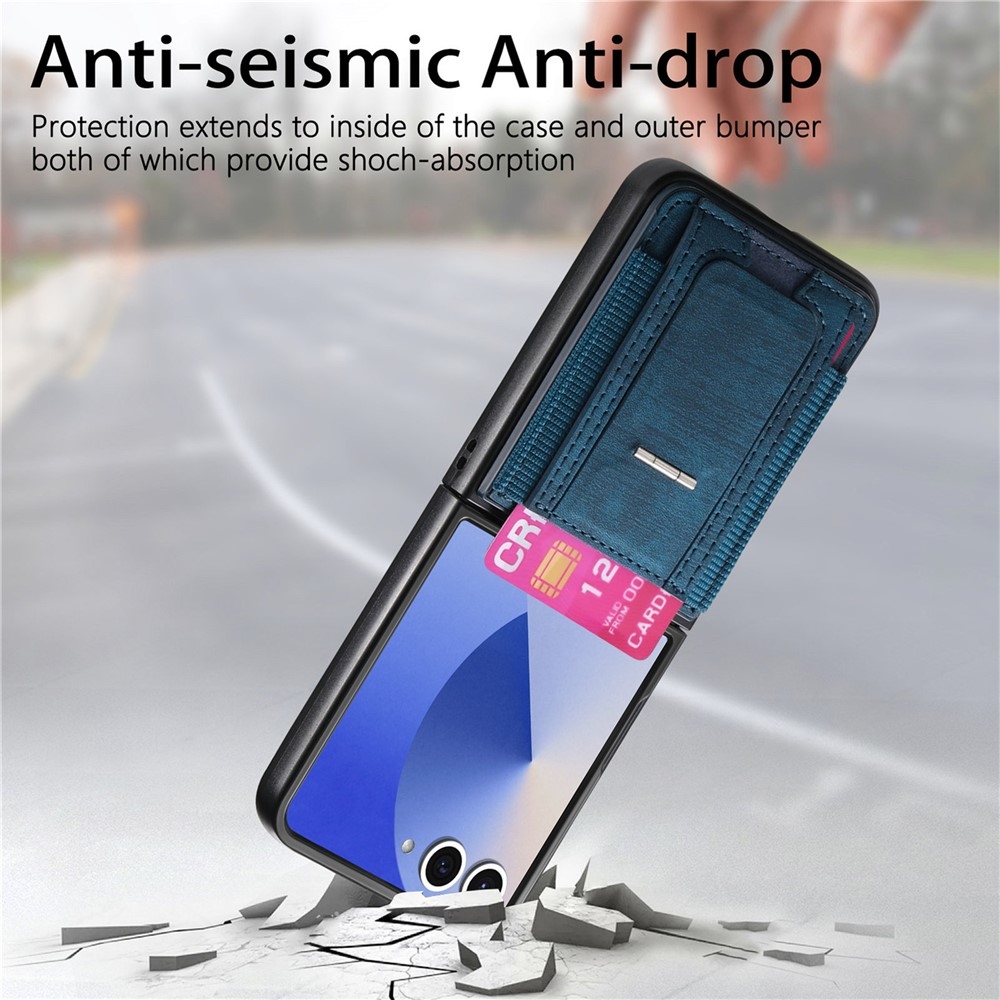 Luxurious plastový kryt s umělou kůží na Samsung Galaxy Z Flip7 5G - modrý