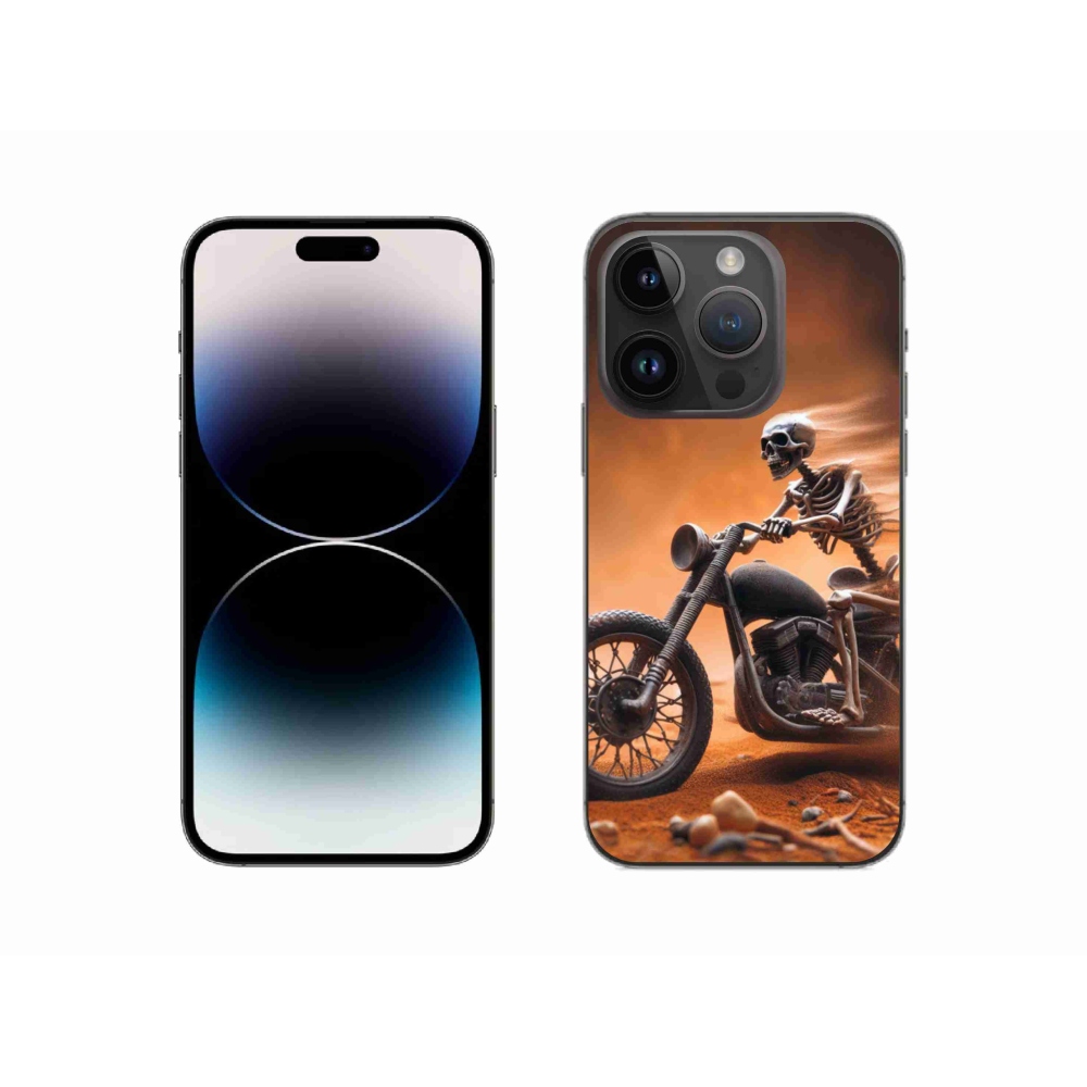 Gelový kryt mmCase na iPhone 14 Pro - kostra na motorce