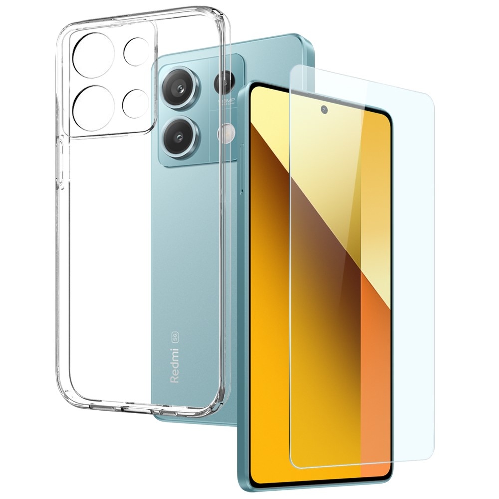 NORTHJO průhledný gelový obal + tvrzené sklo na Xiaomi Redmi Note 13 5G - průhledný