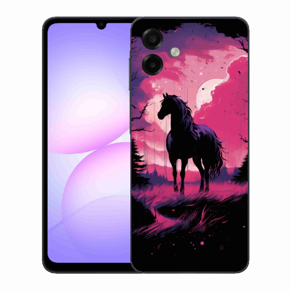 Gelový kryt mmCase na Samsung Galaxy A07 4G - černý kreslený kůň 1