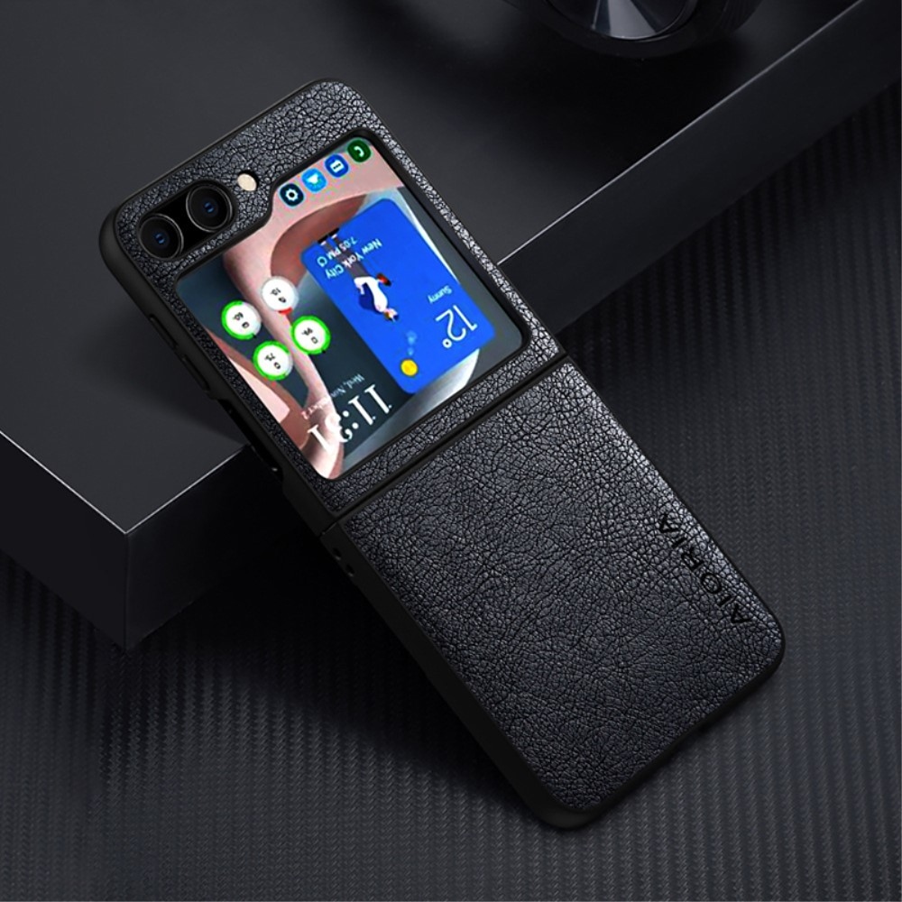 AIORIA plastový kryt s PU kůží na Samsung Galaxy Z Flip5 5G - černý