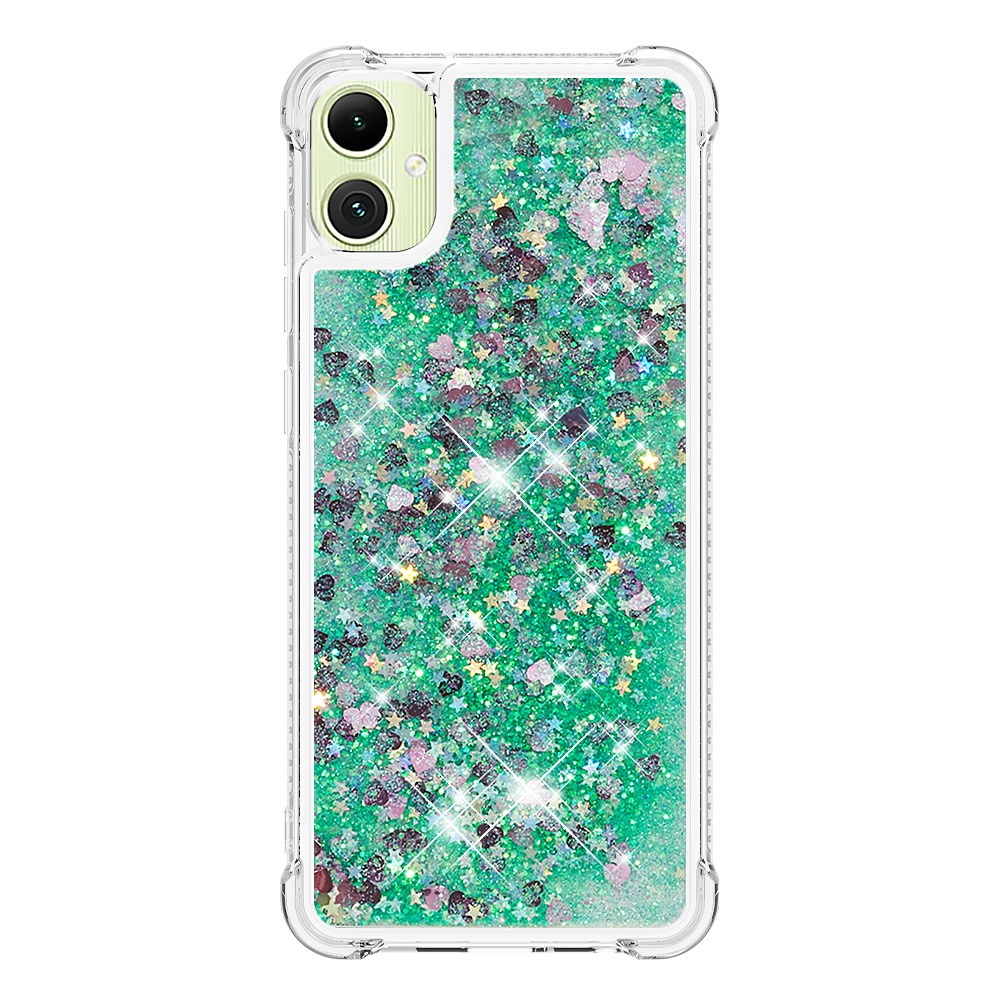 Glitter přesýpací gelový obal na Samsung Galaxy A07 4G - zelený/srdíčka