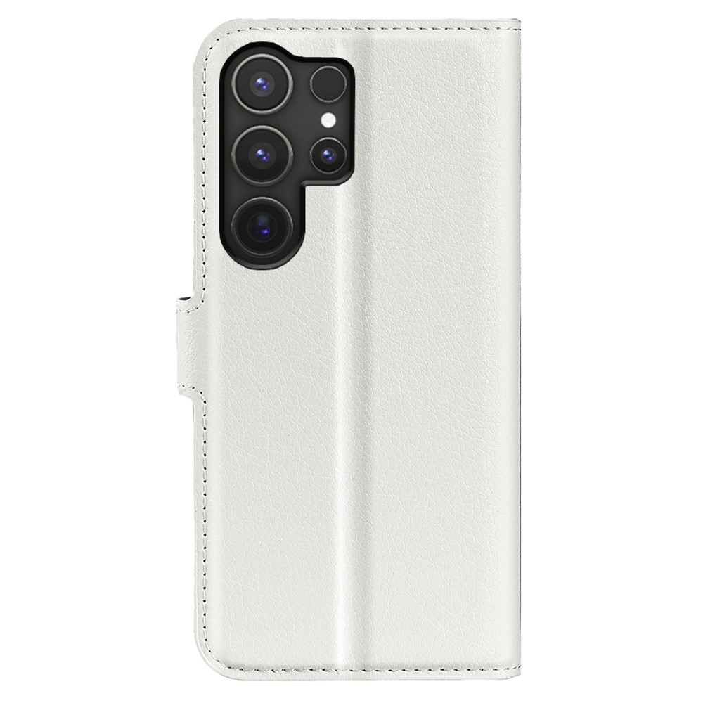 Litchi knížkové pouzdro na Samsung Galaxy S25 Ultra - bílé