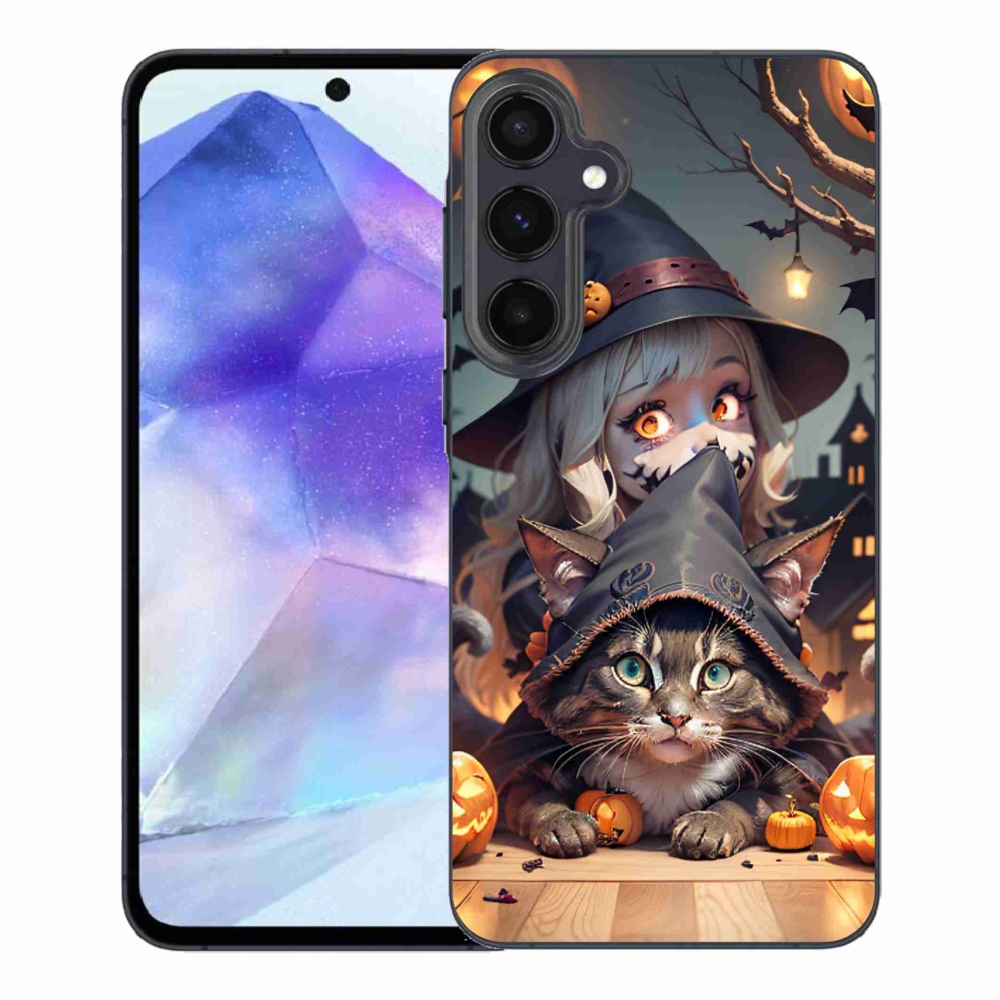 Gelový kryt mmCase na Samsung Galaxy A55 5G - čarodějnice s kočkou