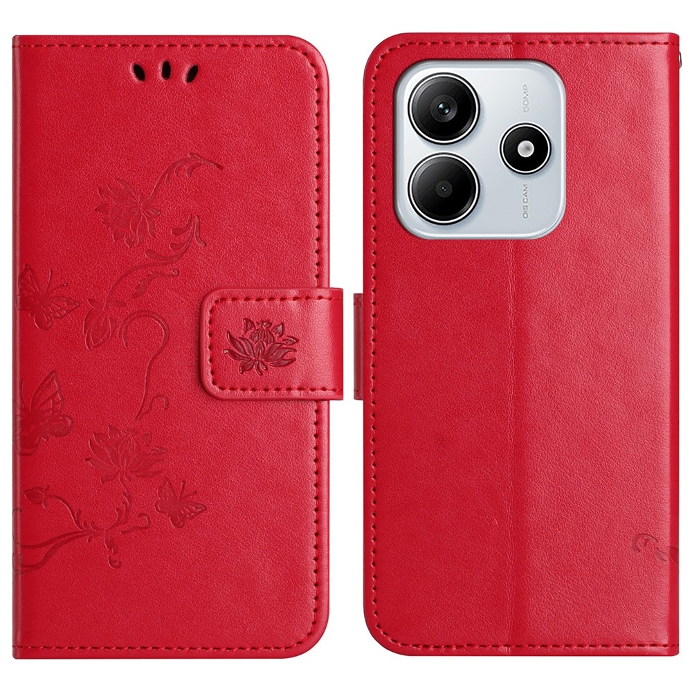 Flower knížkové pouzdro na Xiaomi Redmi Note 14 5G - červené