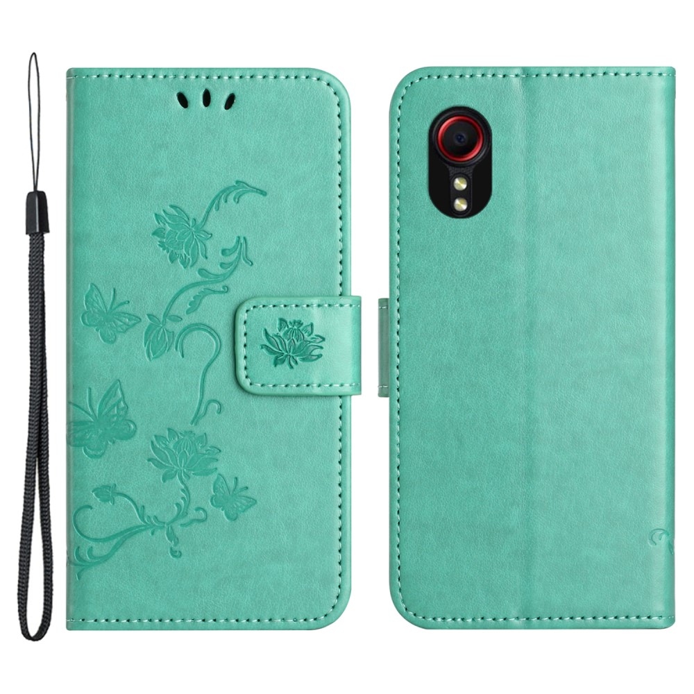 Flower knížkové pouzdro na Samsung Galaxy Xcover 7 - modrozelené