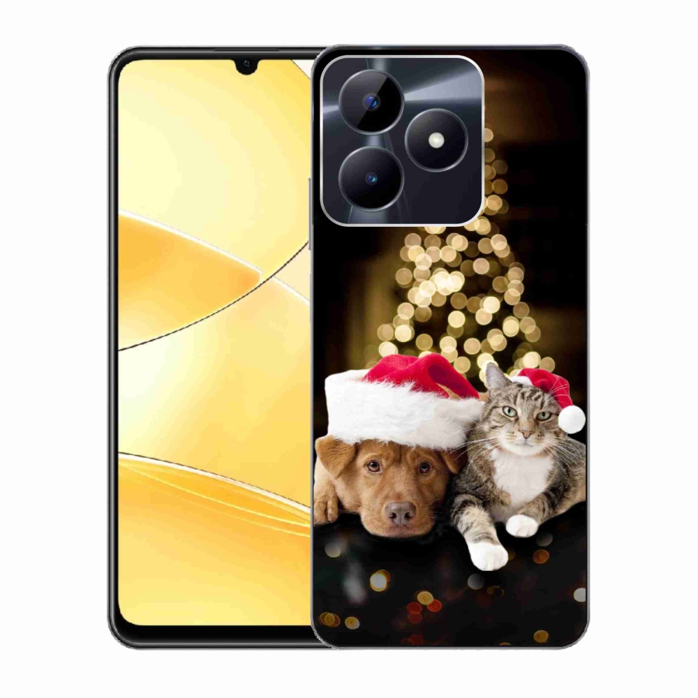 Gelový kryt mmCase na Realme C51/C53 - vánoční pes a kočka