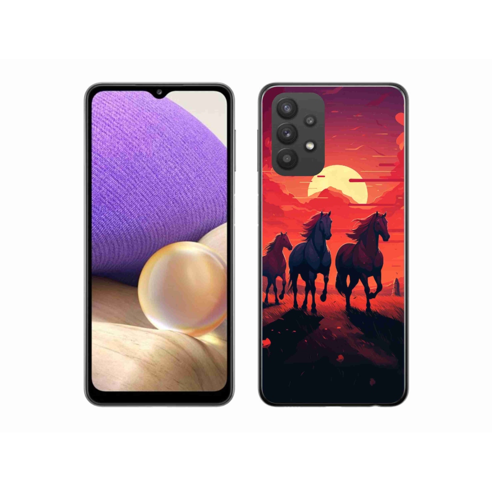 Gelový kryt mmCase na Samsung Galaxy A32 5G - koně a západ slunce