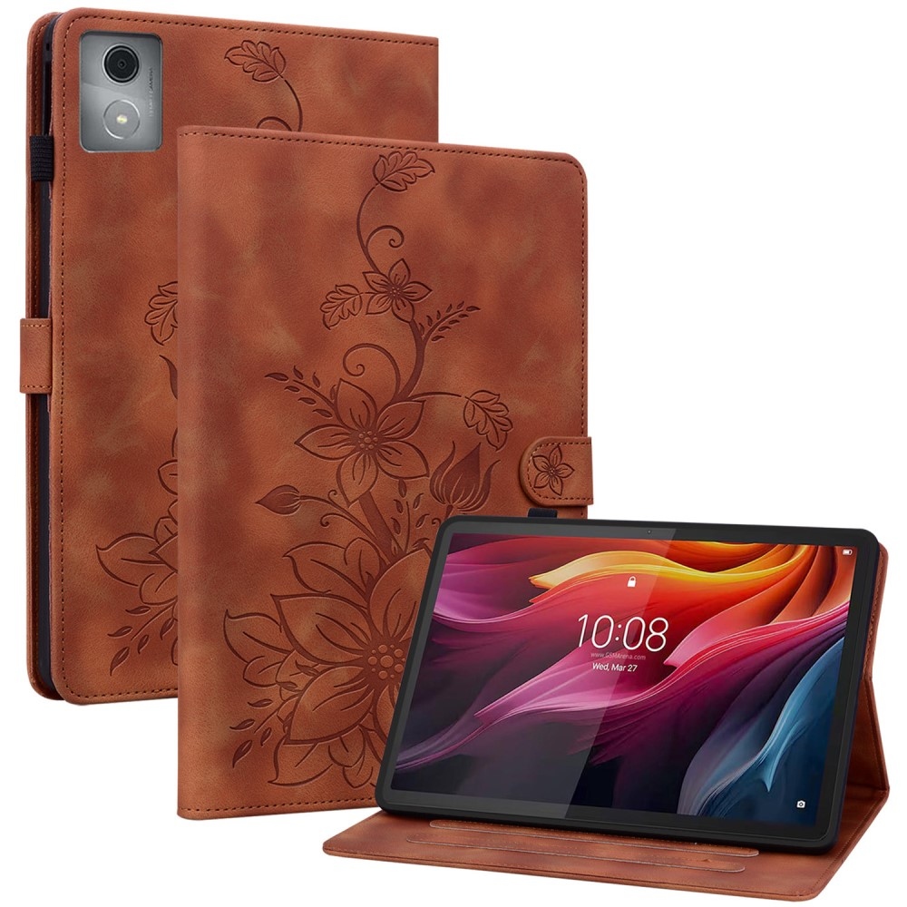 Flowers zavírací pouzdro na Lenovo Tab K11 Plus - hnědé