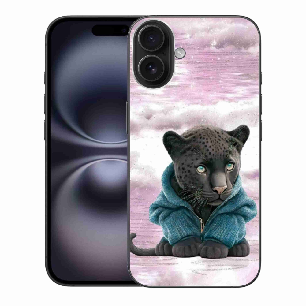 Gelový kryt mmCase na iPhone 16 Plus - černý panter ve svetru