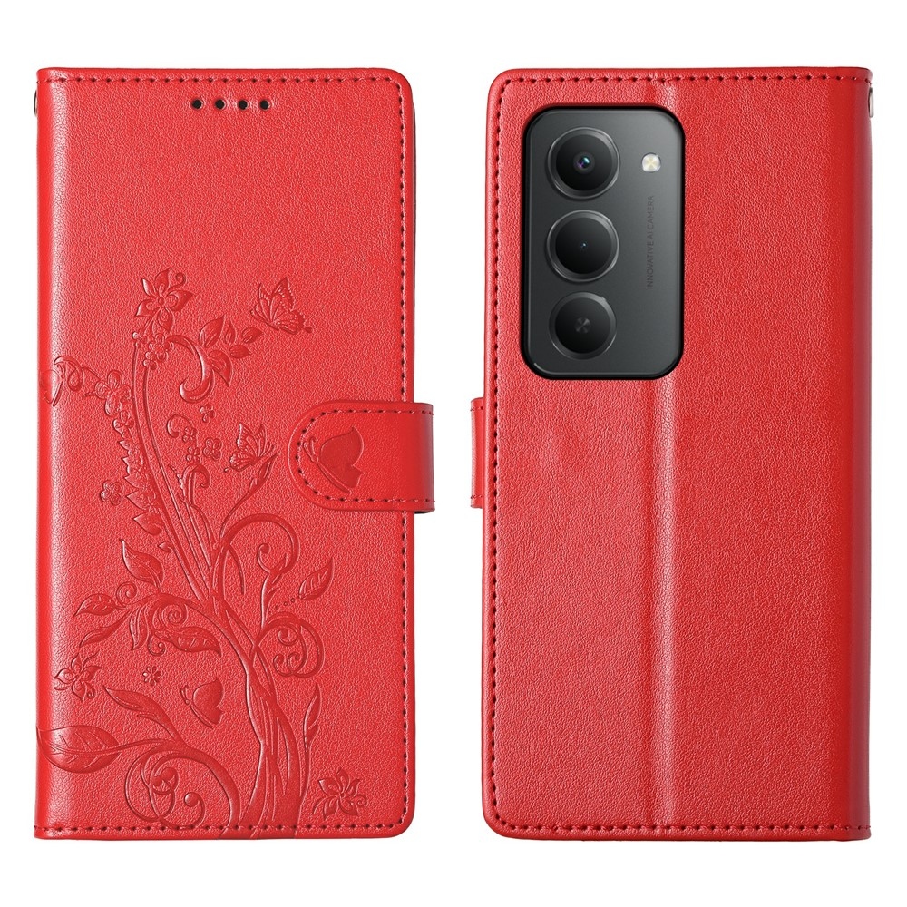Flowery knížkové pouzdro na Xiaomi Redmi 15 5G (169mm) - červené