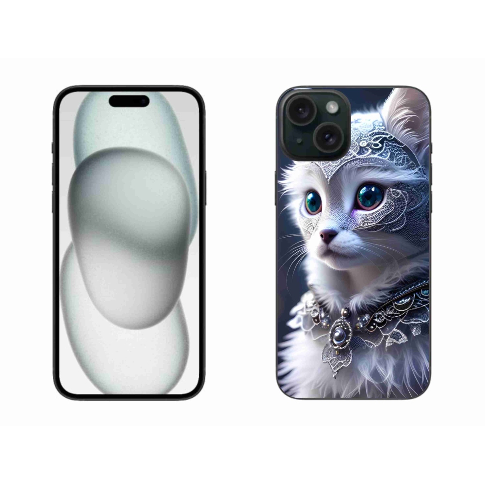 Gelový kryt mmCase na iPhone 15 Plus - bílá kočka
