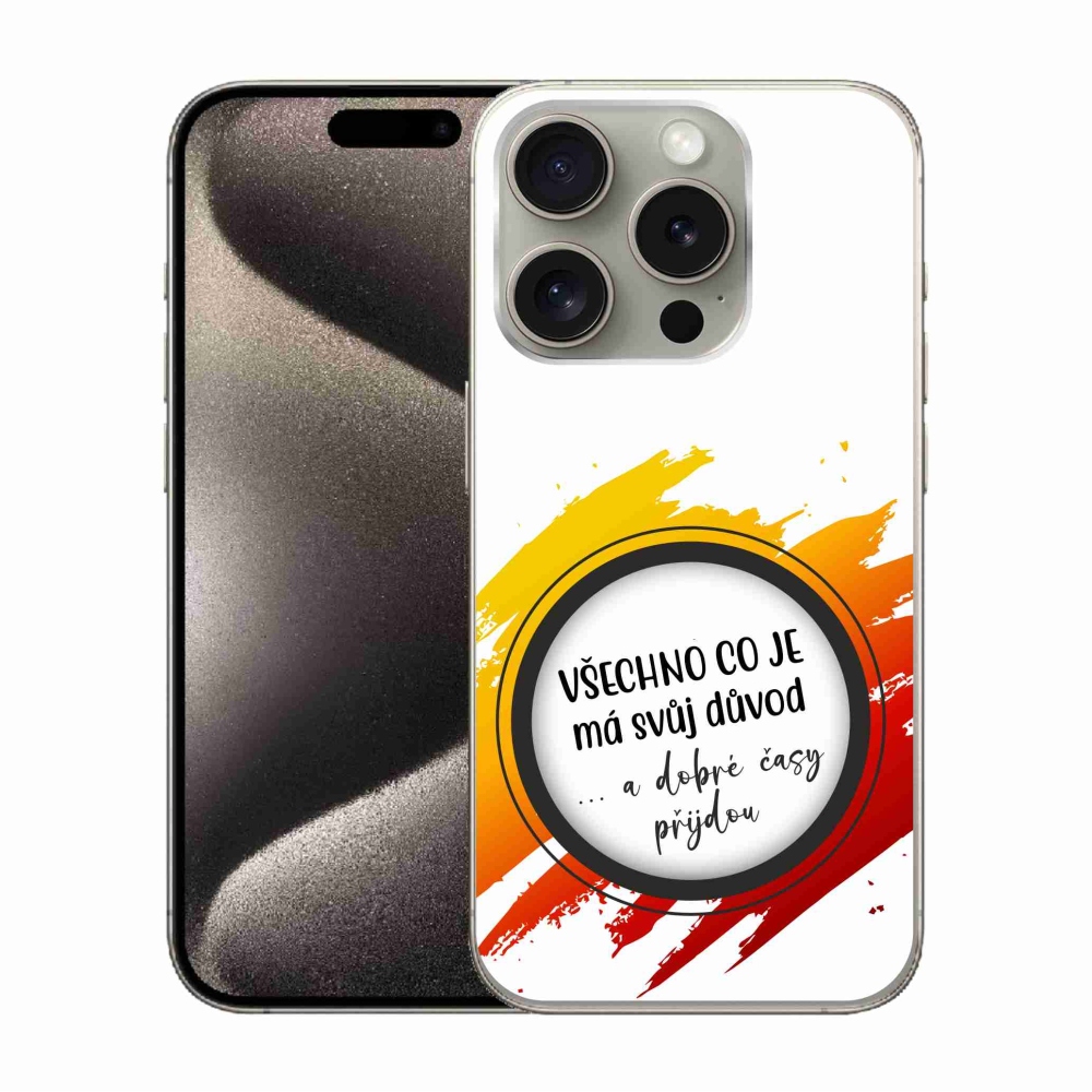Gelový kryt mmCase na iPhone 15 Pro - citát 3 bílé pozadí