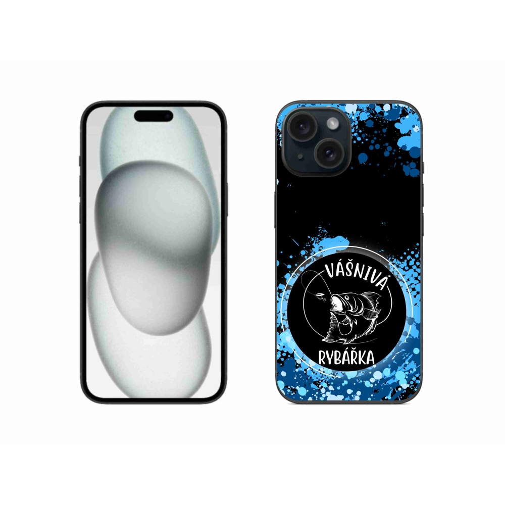Gelový kryt mmCase na iPhone 15 - vášnivá rybářka černé pozadí