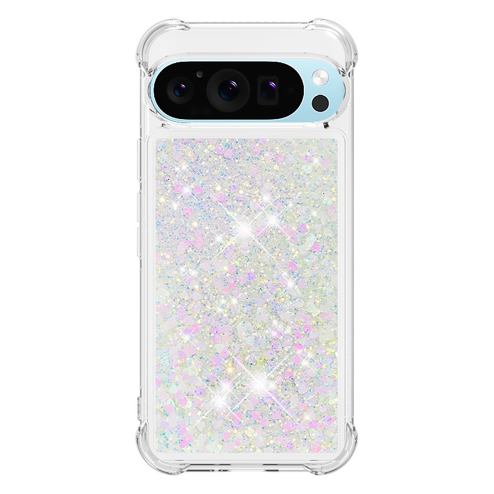 Glitter přesýpací gelový obal na Google Pixel 10 Pro/Pixel 10 - růžovostříbrný/srdíčka