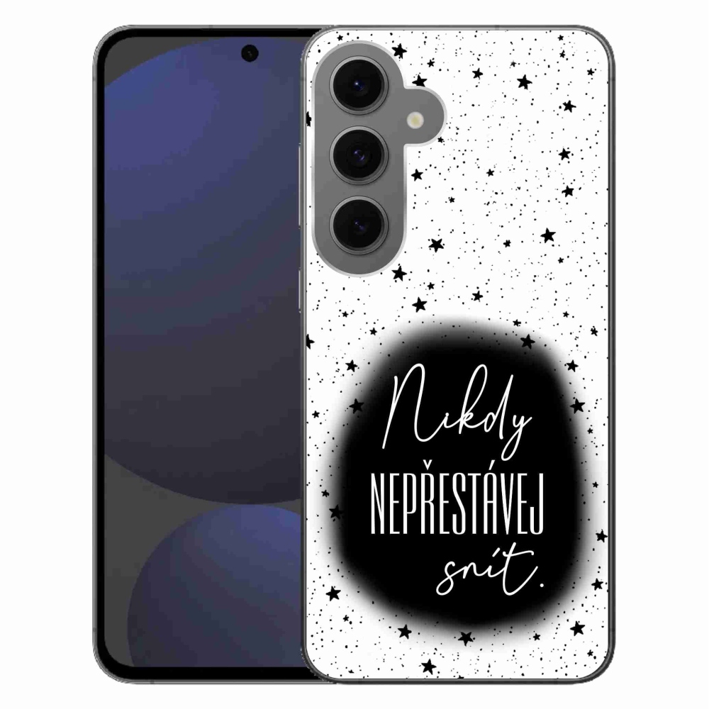 Gelový kryt mmCase na Samsung Galaxy S24 FE - citát 1 černobílé pozadí