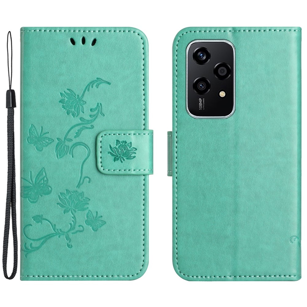 Flower knížkové pouzdro na Honor 200 Lite 5G - modrozelené