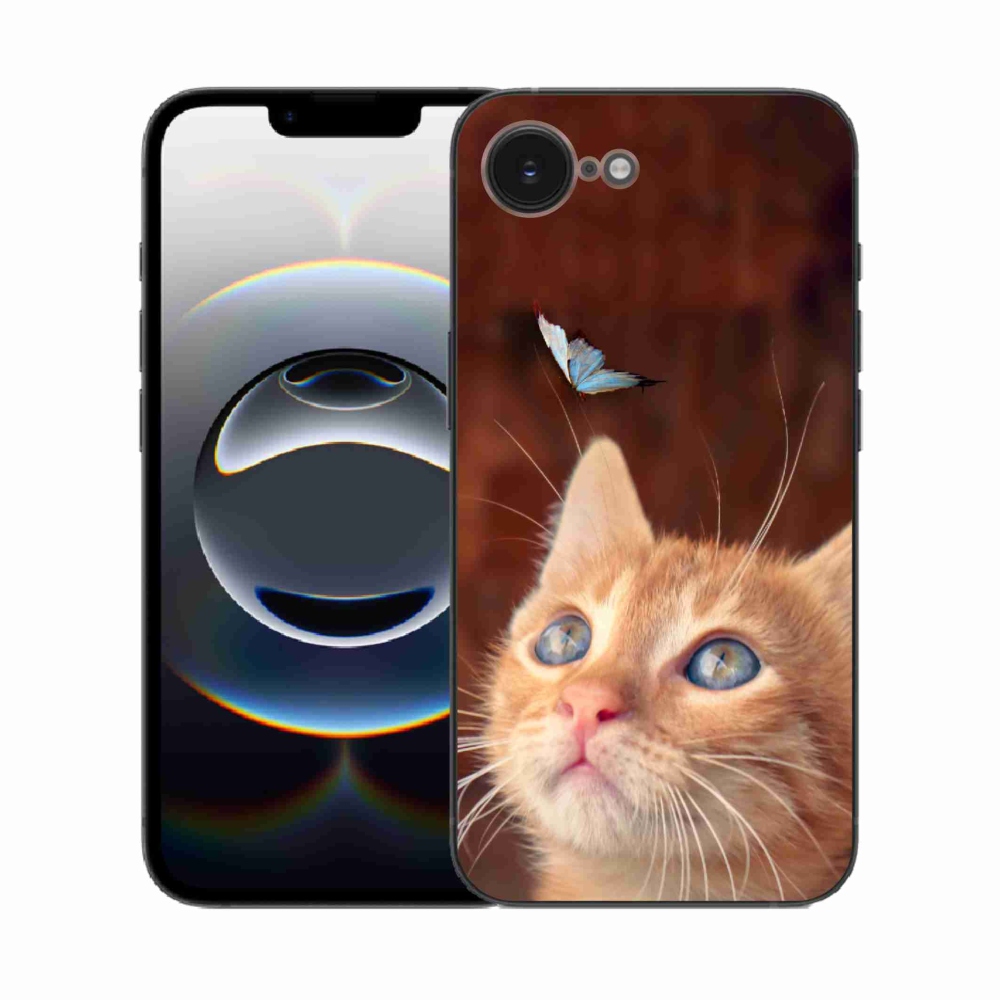 Gelový kryt mmCase na iPhone 16e - motýl a kotě