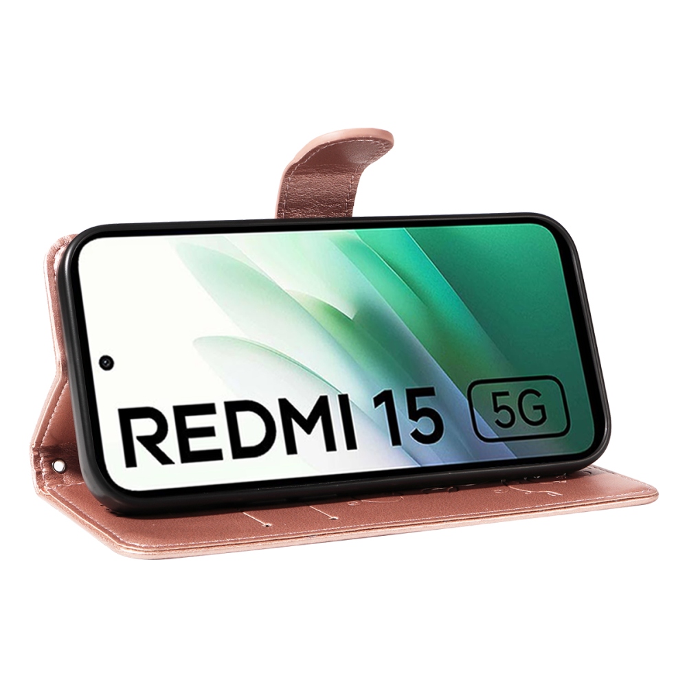 Flowery knížkové pouzdro na Xiaomi Redmi 15 4G (171mm) - růžovozlaté